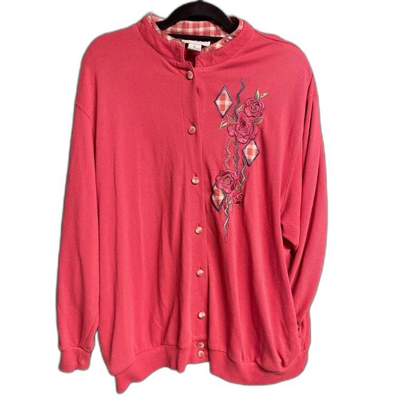 Vintage Alfred Dunner Rose Embroidered Cardigan – Cottagecore Grandmacore XL - Picture 1 of 9